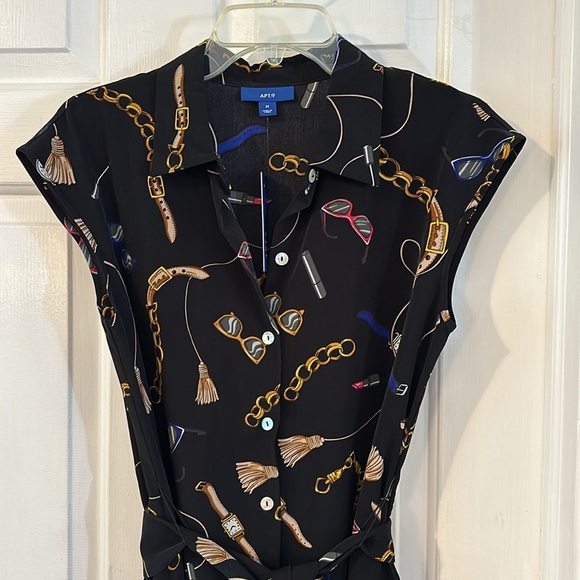 NWT Women’s Kohl’s Apt. 9 Button Front Black Chain Print Shirtdress Size Medium - Picture 3 of 11